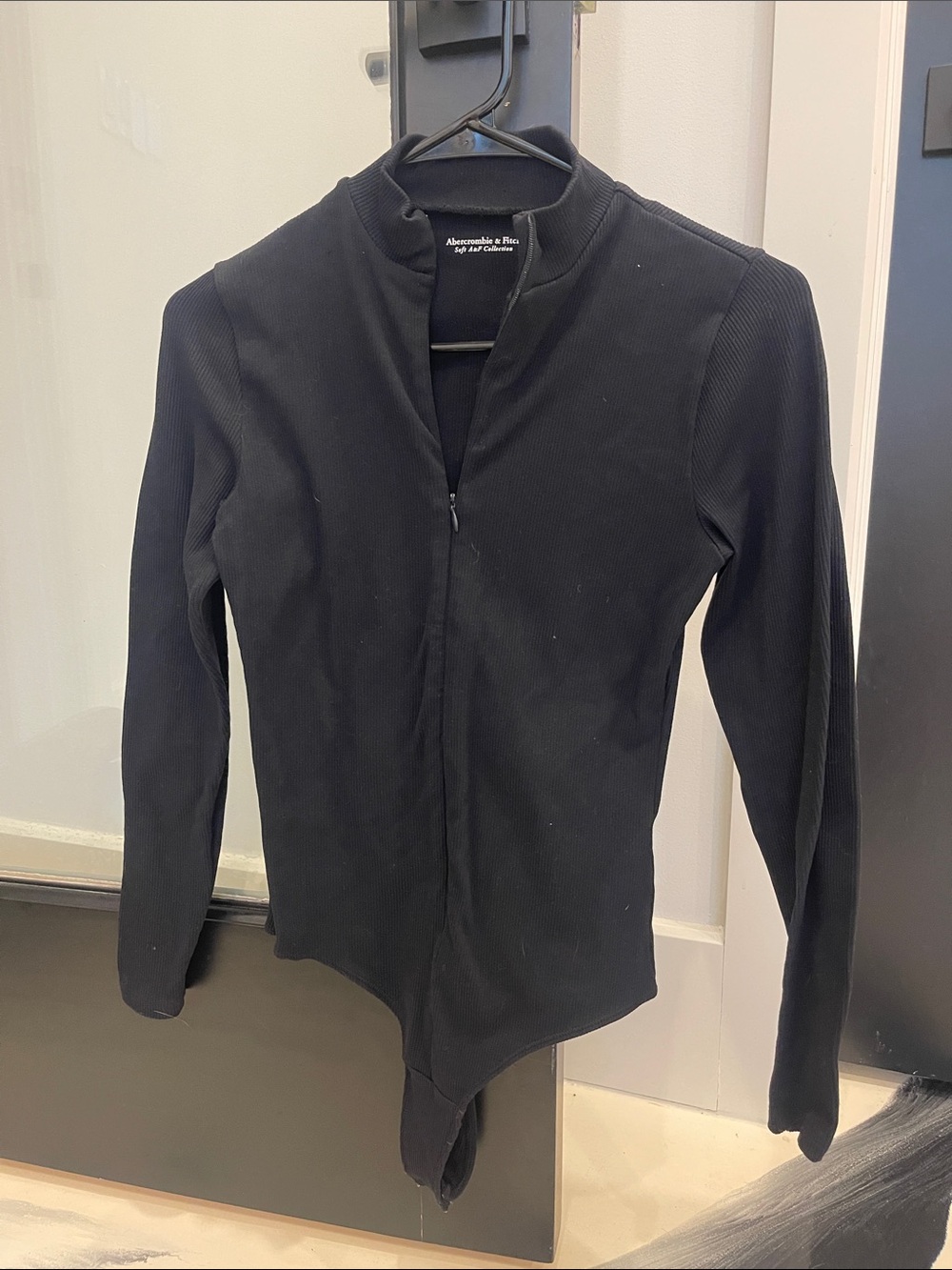 Abercrombie & Fitch Black Ribbed Zip-Up Bodysuit Jacket